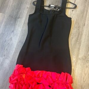 Black Bandage Dress with Red Ruffle Hem
